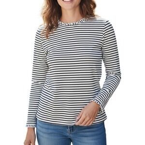 Croft & Barrow Striped Long Sleeve Top Womens XL White Black Ruffle Collar